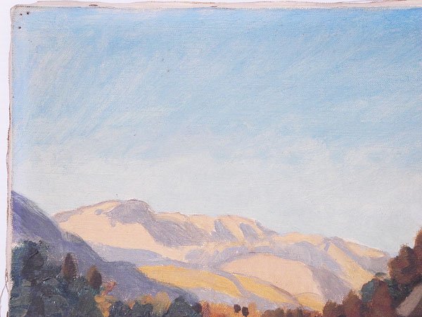 ♯ 肉筆 三角嘉寿男 万年山(九重) 油彩 風景画 F3号 在銘 額装入り 