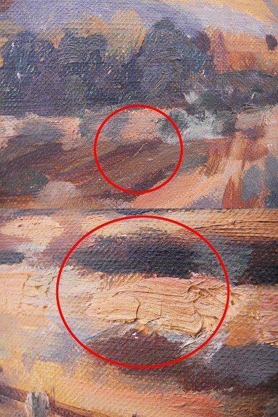 ♯ 肉筆 三角嘉寿男 万年山(九重) 油彩 風景画 F3号 在銘 額装入り 