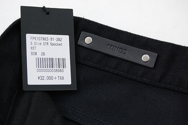 新品¥35,200 マインデニム MINEDENIM「S.Slim STR 5pocket KST」膝クラッシュ加工 スリムシルエット ストレッチ ブラックデニムパンツ 黒