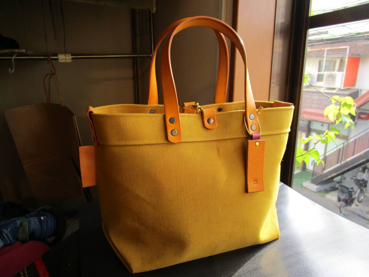 しっかりフォルムのミニトートバッグ！蝋引き 厚手 6号 上質帆布 と 