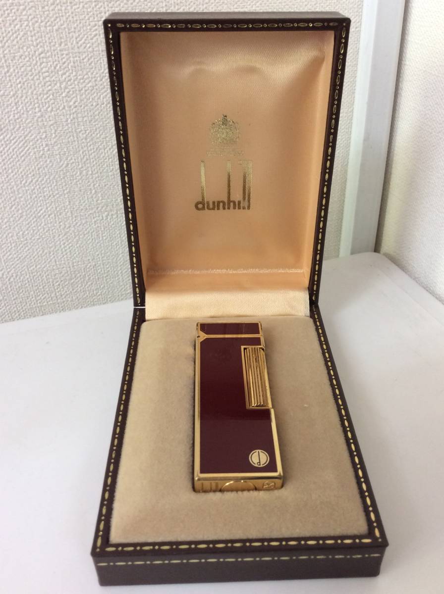 0520 Dunhill ダンヒル ライター 赤×ゴールド ケース付き 火花確認済み 