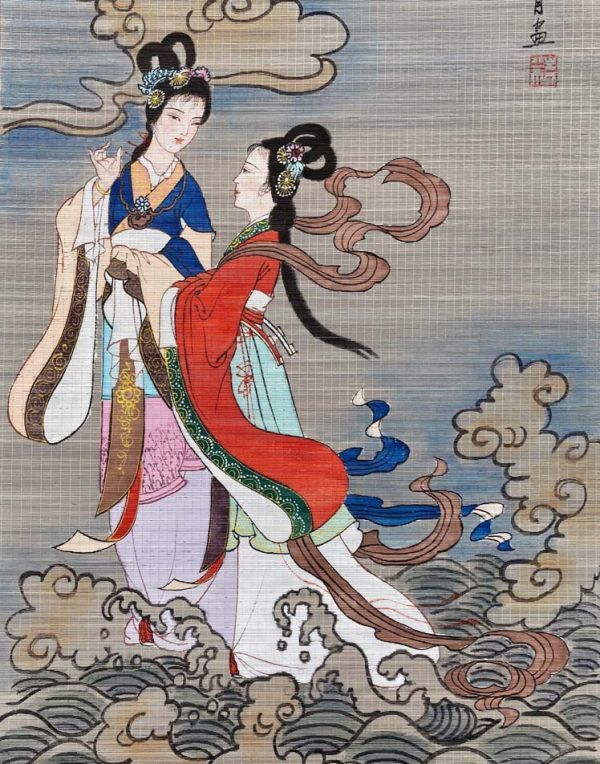 掛軸 雪洲 美人画 落款あり 桃の花 雪洲散史 彩色画 日本画 人物画 季節掛け 掛軸 雪洲 美人画 落款あり 桃の花 雪洲散史 彩色画 日本画 人物画