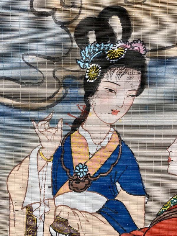 中国掛軸美人画「湘江二妃図」竹絲画簾 肉筆 検)唐美人 美人図⁄舞妓 作