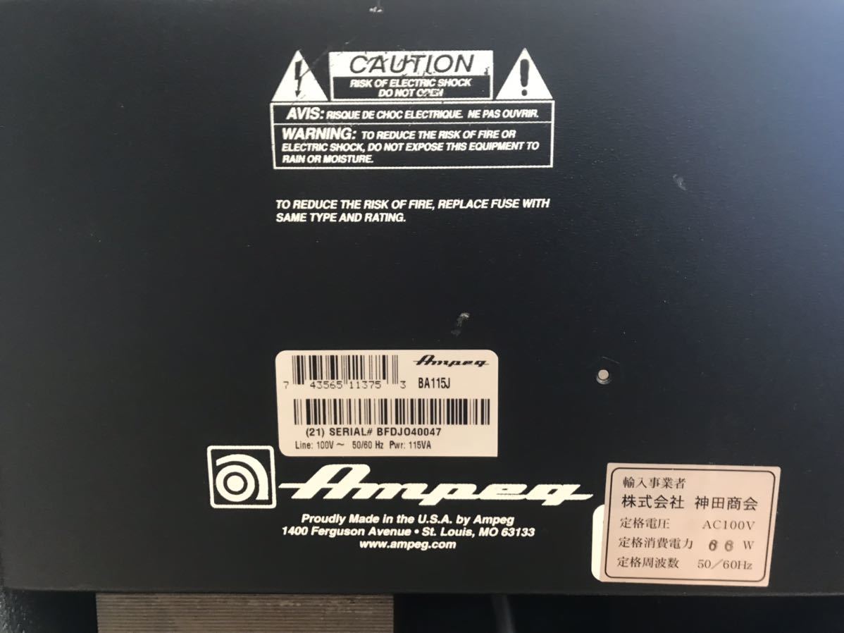 f◇ Ampeg BA-115/BA115J アンペグ ベースアンプ　オーディオ 音響機器 中古品 Ampeg アンペグ ベースアンプ Series RB-115 66W