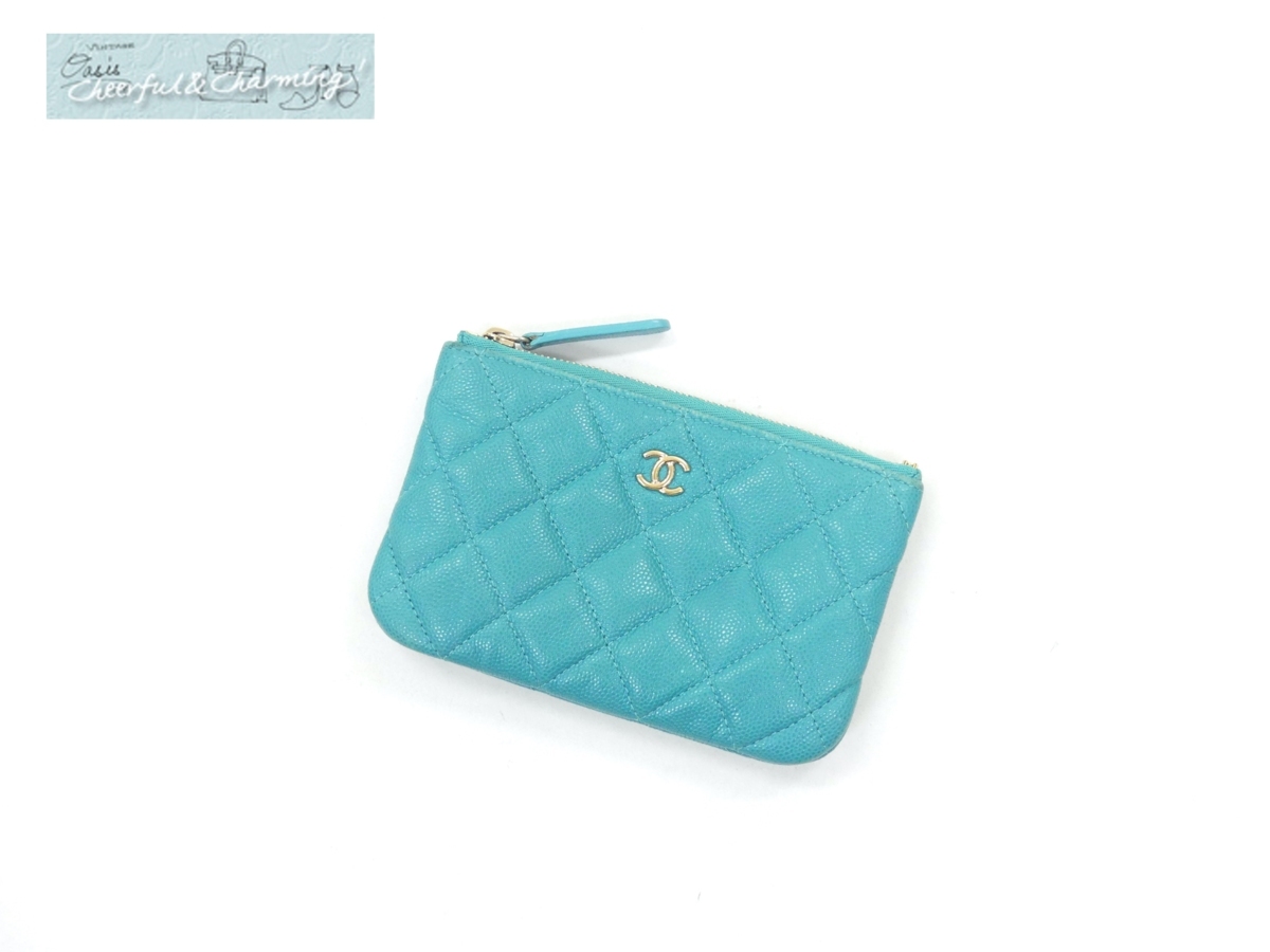 CHANEL ポーチ グリーン キャビアスキン ゴールドココマーク