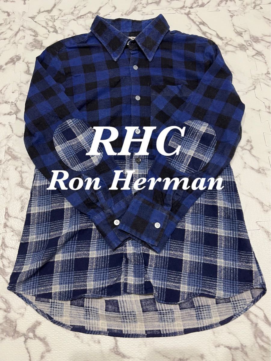 RHCロンハーマン ネイビー オンブレ シャドー チェックネルシャツ ロン