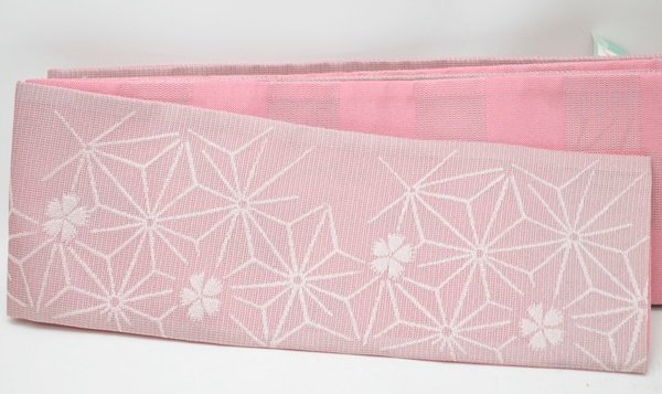 半幅帯 帯 おしゃれ帯 浴衣 ピンク系 麻の葉 桜 花 文庫結び 片蝶結び 貝の口 仕立て上がり 売買されたオークション情報 Yahooの商品情報をアーカイブ公開 オークファン Aucfan Com