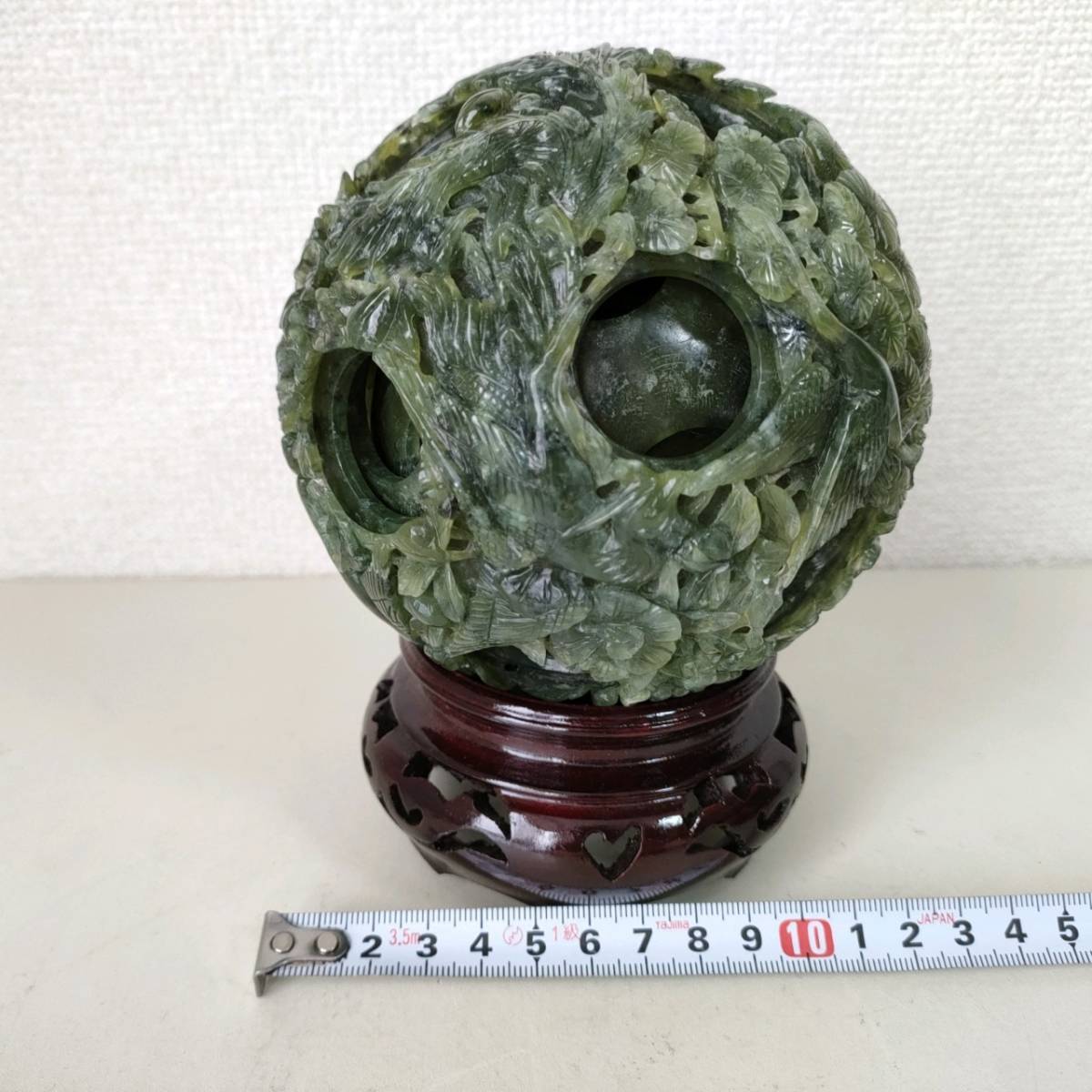 N15 中国古玩 中国美術 骨董 中国 工芸品 花鳥 彫刻 球体 多層球 樹脂