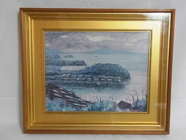 〇o441D 酒井健吉 NO15 瀬戸内海室津港 油絵 F6号 額サイズ約56cm
