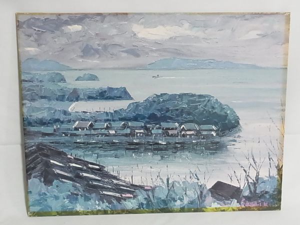 〇o441D 酒井健吉 NO15 瀬戸内海室津港 油絵 F6号 額サイズ約56cm