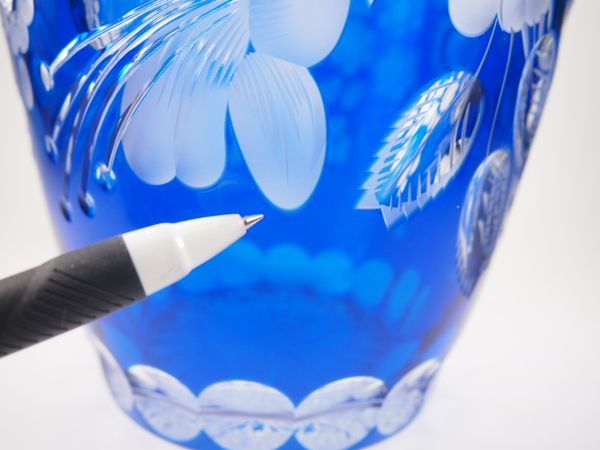 Meissen マイセンクリスタル フラワー バタフライ 花と蝶 青被せ