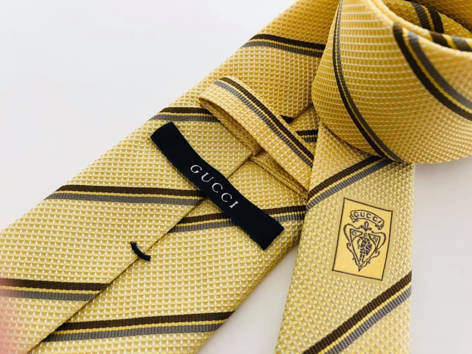 GUCCI イエローチェックネクタイ 新品/GUCCI/グッチ/ネクタイ/GGデザイン レジメンタル イエロー シルク