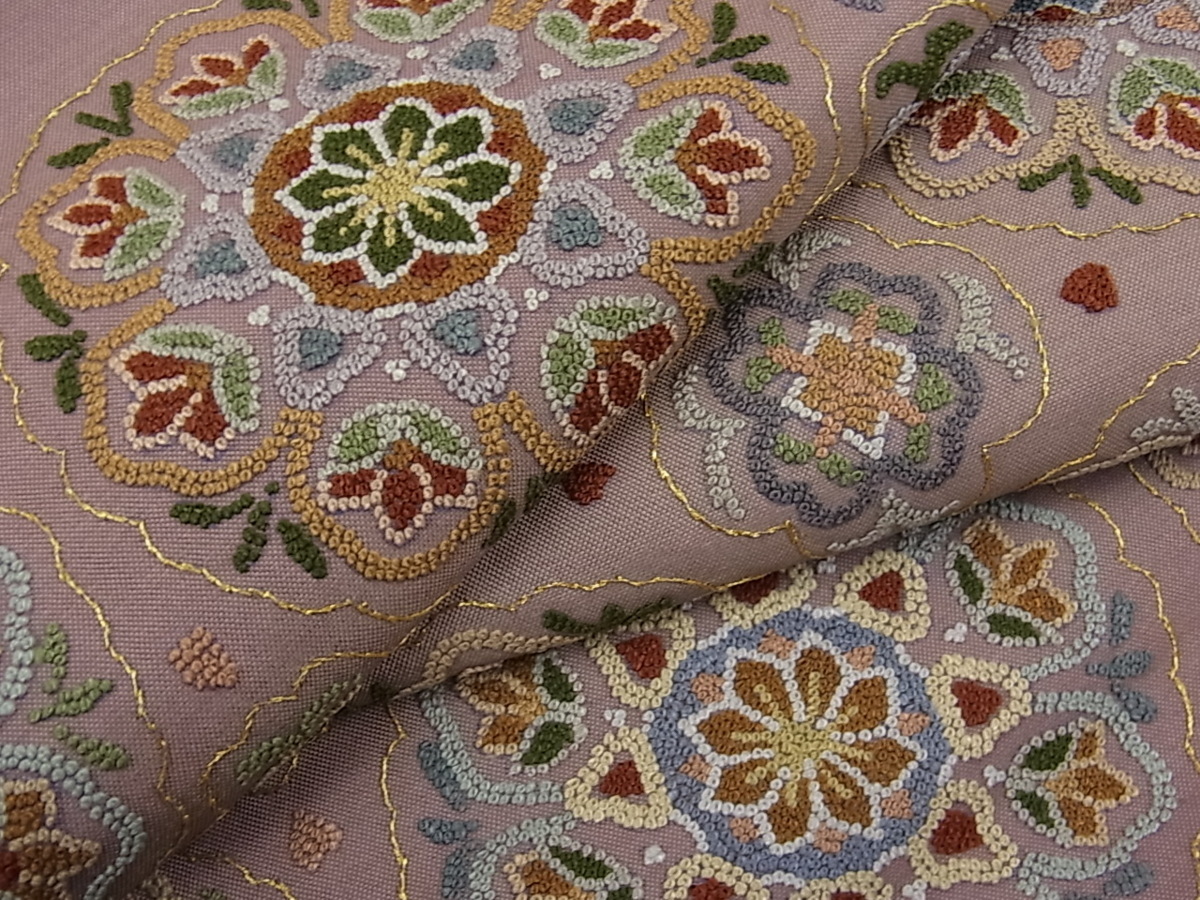 平和屋着物■太鼓柄袋帯　総刺繍　相良刺繍　正倉院　金糸　逸品　km1680