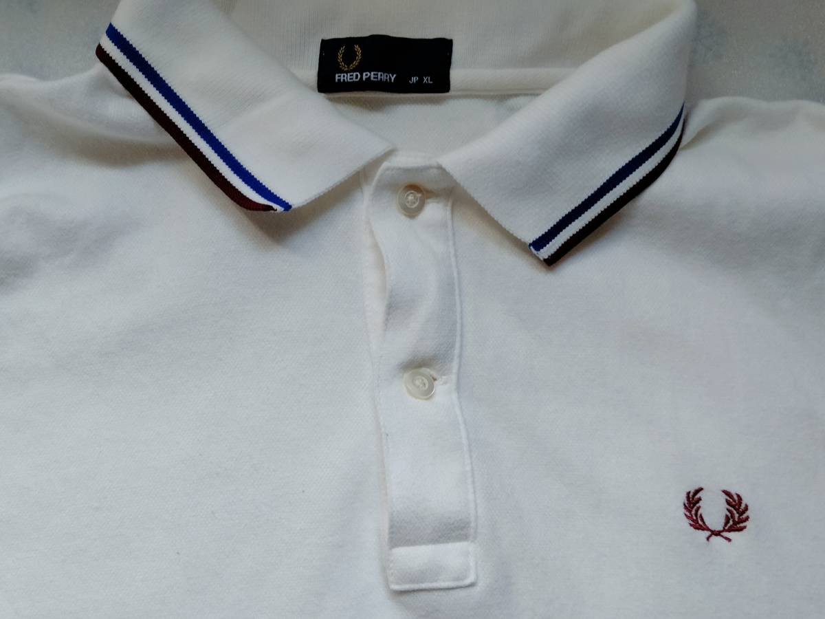 FRED PERRY フレッドペリー ポロシャツ XL 白 日本製 ユニオンジャック