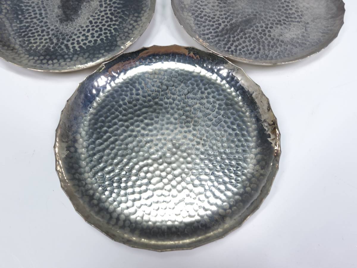 高山三松堂 銀製銘々皿六枚 総重量：337g 木箱入 ○ 銀製品 茶道具