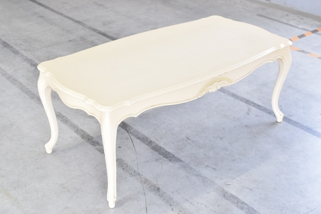 カリモク ドマーニ「ルイ15/XV」センターテーブル 机 ローテーブル 天然木 ホワイト ロココ クラシカル 猫脚 彫刻 英国 karimoku domani