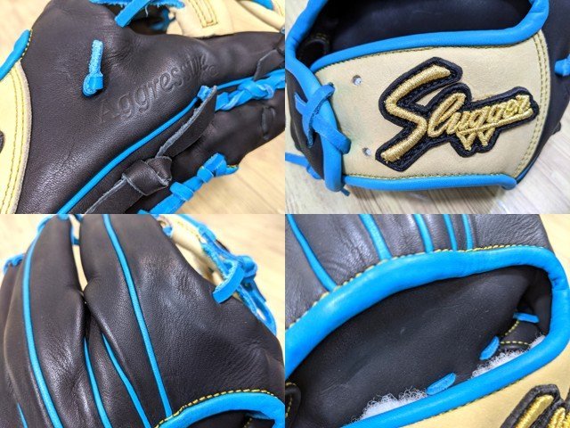 4yt267】軟式野球用オーダーグローブ 久保田スラッガー 黒×青 右投げ