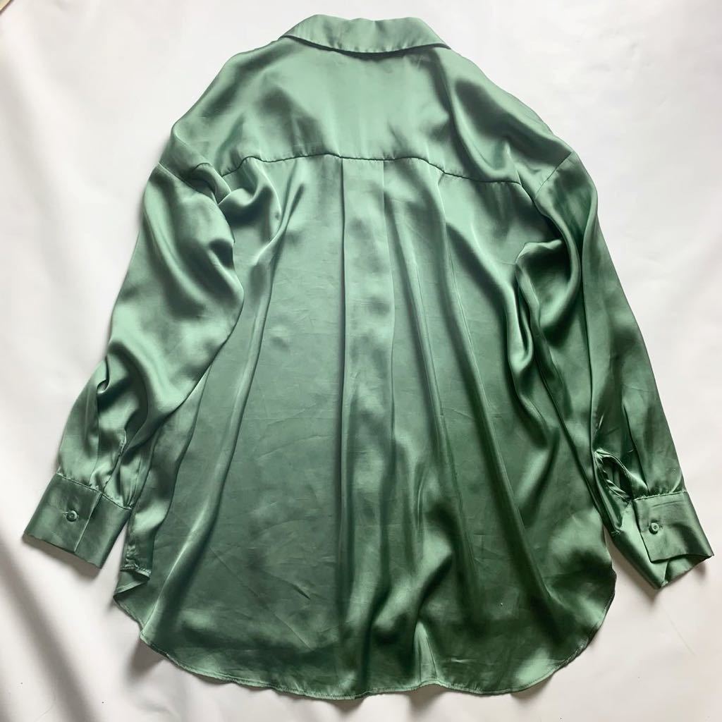 ZARA ザラ グリーン とろみ オーバーサイズ サテン シャツ サイズS 