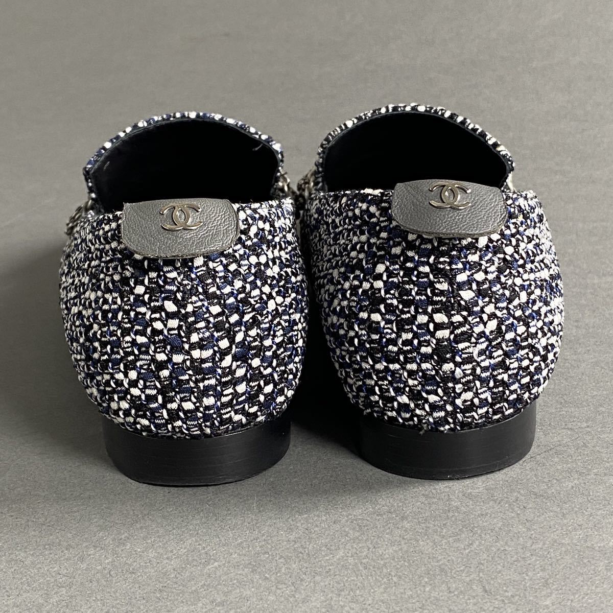 e11《美品》CHANEL シャネル アイコンチェーン ツイード ローファー 