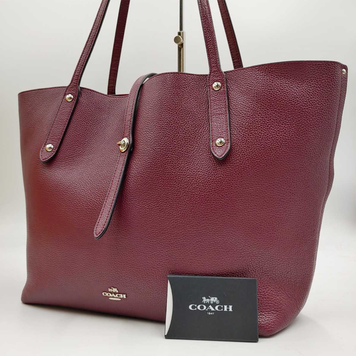 安い，100%新品 級&大容量&ボルドー COACH コーチ マーケット レザートートバッグ A4&PC収納肩掛け可 ターンロック メンズ レディース ショルダー(トートバッグ)｜売買されたオークション情報、yahooの かばん、バッグ