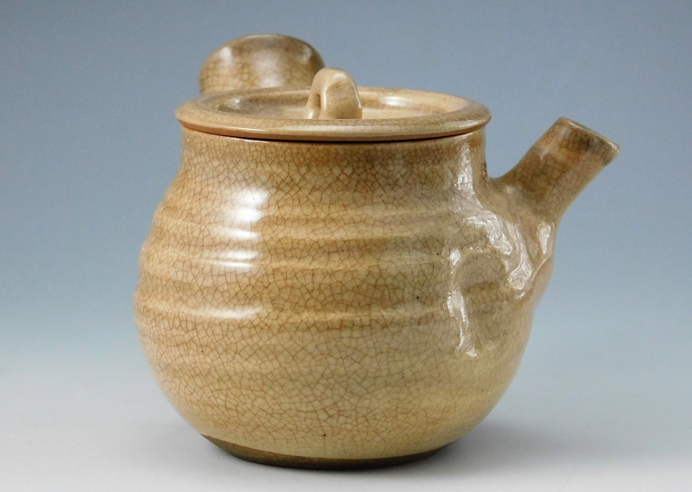 e2935 三輪休雪 萩焼 横手急須 共箱 急須 煎茶急須 煎茶道具 茶道具 九世 三輪雪堂『萩焼 急須』煎茶道具 萩焼 三輪休雪窯