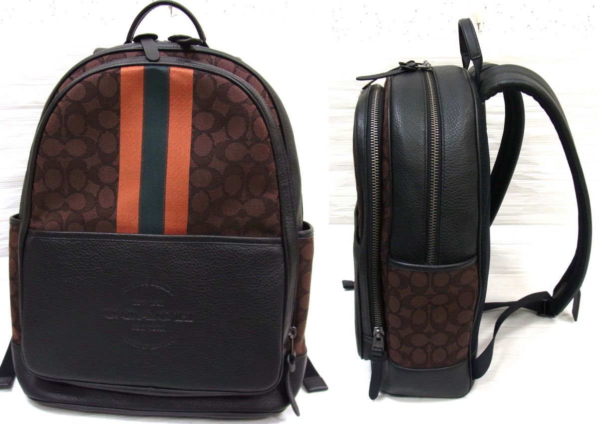 極美品◎コーチ メンズ バックパック シグネチャー柄 ジャガード 