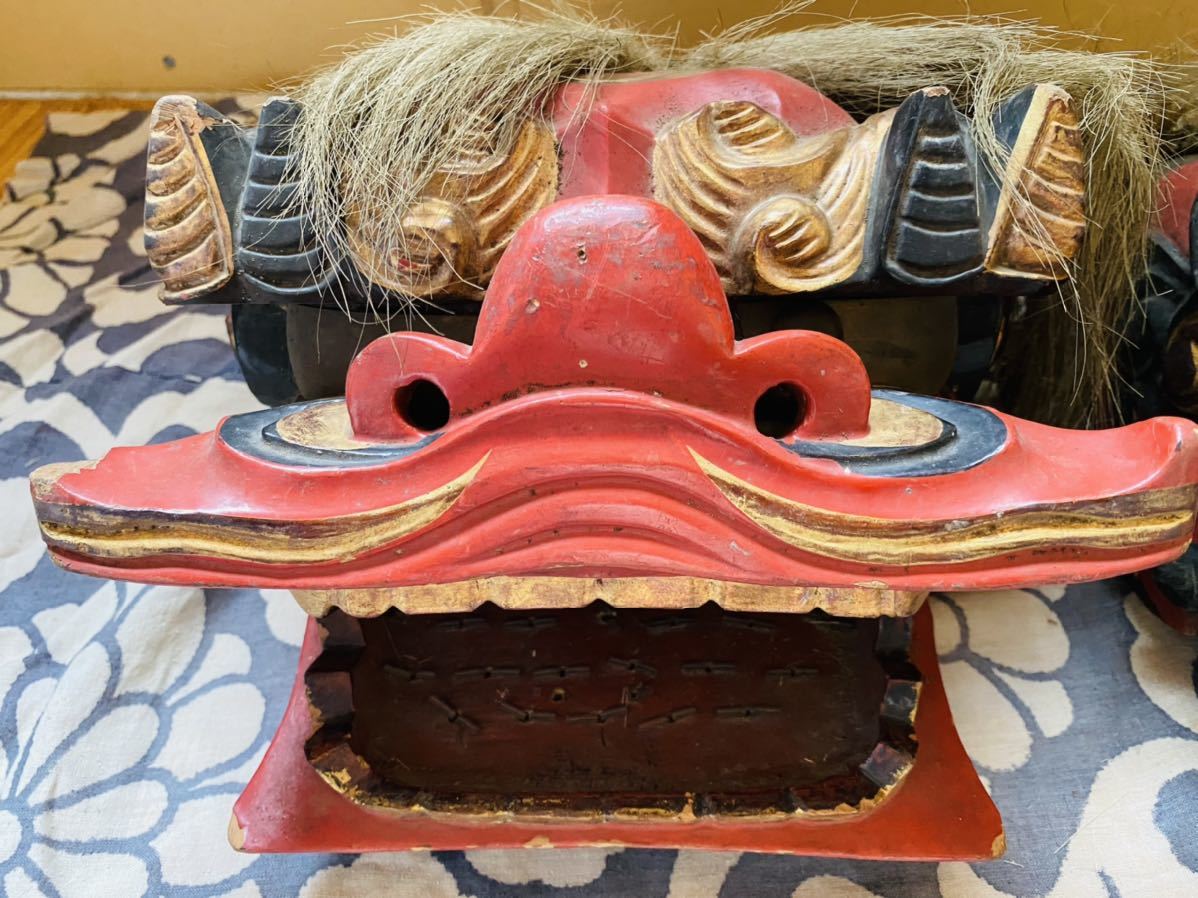 獅子頭 木彫 祭 魔除け 置物 古美術 神楽｜Yahoo 大ぶり獅子舞 獅子舞