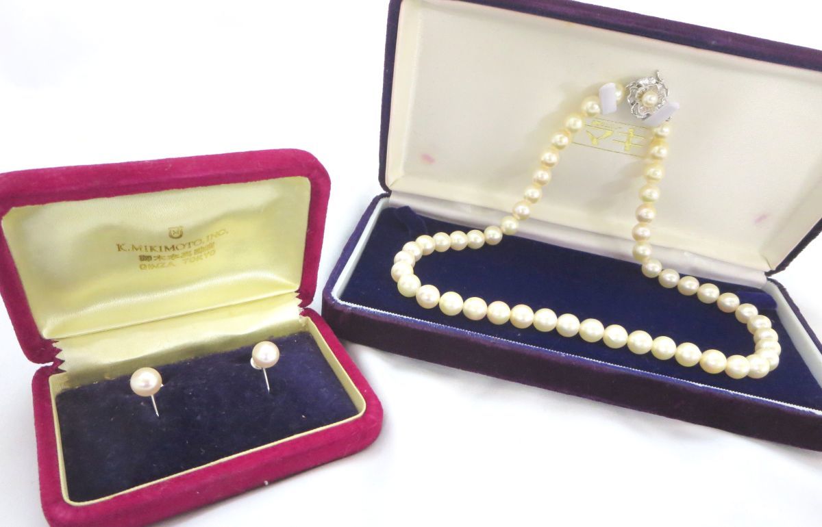 17503】MIKIMOTO ミキモト 金具K14WG ロングパールネックレス 直径約 