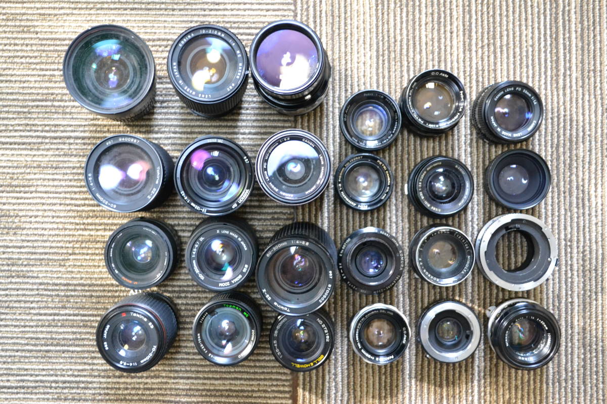 ★ジャンク マニュアル レンズ Nikon Canon Minolta Sony Petri Tokina Kosina 等 ニコン キャノン ミノルタ まとめてセット 24本 MINOLTA MFレンズ ジャンク 50mm f&frasl;1.4 USM