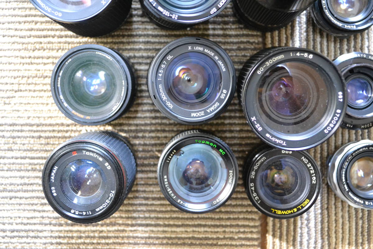 ★ジャンク マニュアル レンズ Nikon Canon Minolta Sony Petri Tokina Kosina 等 ニコン キャノン ミノルタ まとめてセット 24本 MINOLTA MFレンズ ジャンク 50mm f&frasl;1.4 USM