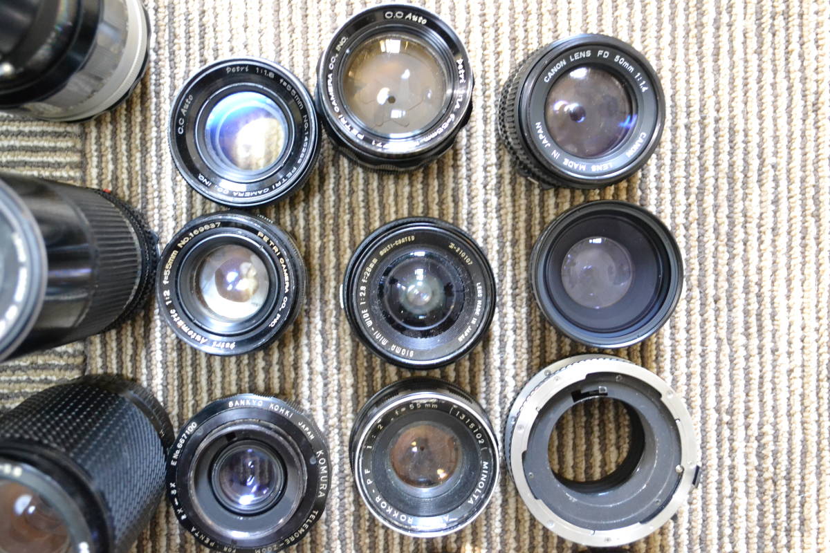 ★ジャンク マニュアル レンズ Nikon Canon Minolta Sony Petri Tokina Kosina 等 ニコン キャノン ミノルタ まとめてセット 24本 MINOLTA MFレンズ ジャンク 50mm f&frasl;1.4 USM