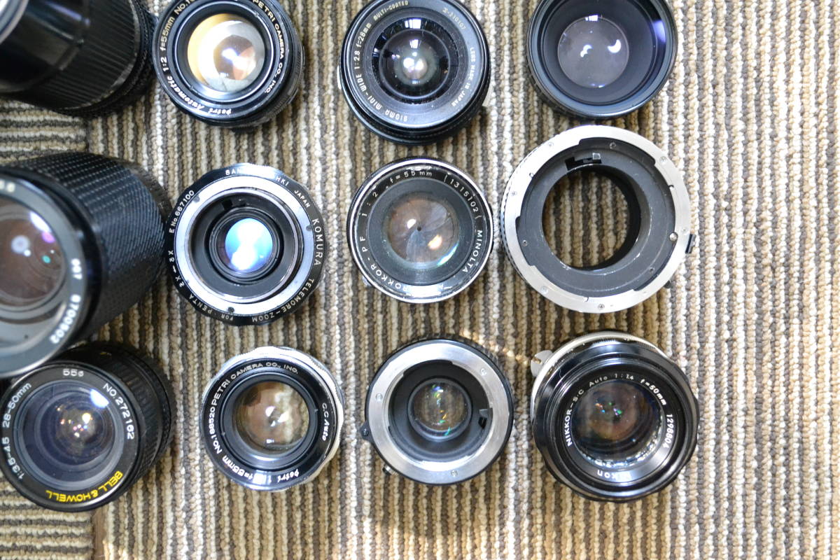 ★ジャンク マニュアル レンズ Nikon Canon Minolta Sony Petri Tokina Kosina 等 ニコン キャノン ミノルタ まとめてセット 24本 MINOLTA MFレンズ ジャンク 50mm f&frasl;1.4 USM
