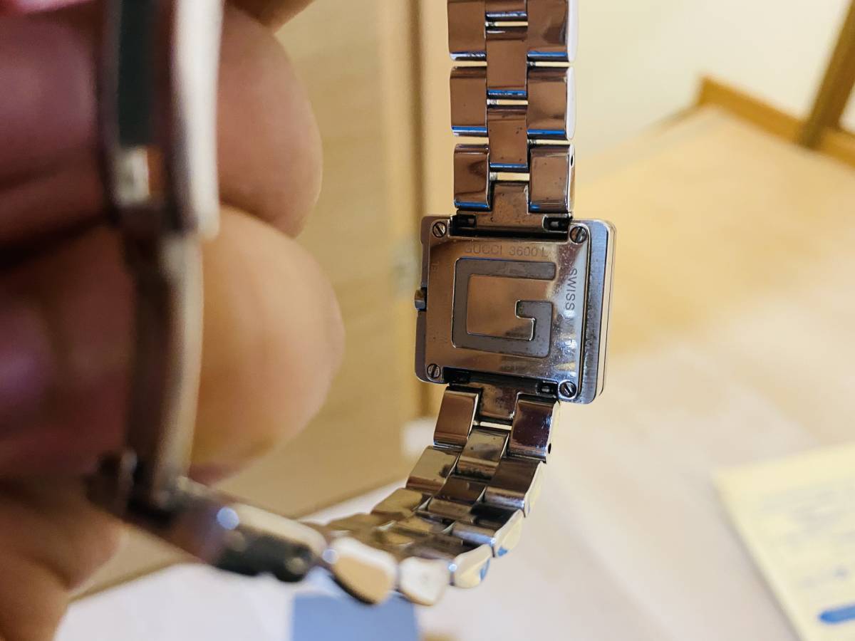 レディース 美品/稼働品✨グッチ 腕時計 3600L Gスクエア オレンジ文字 