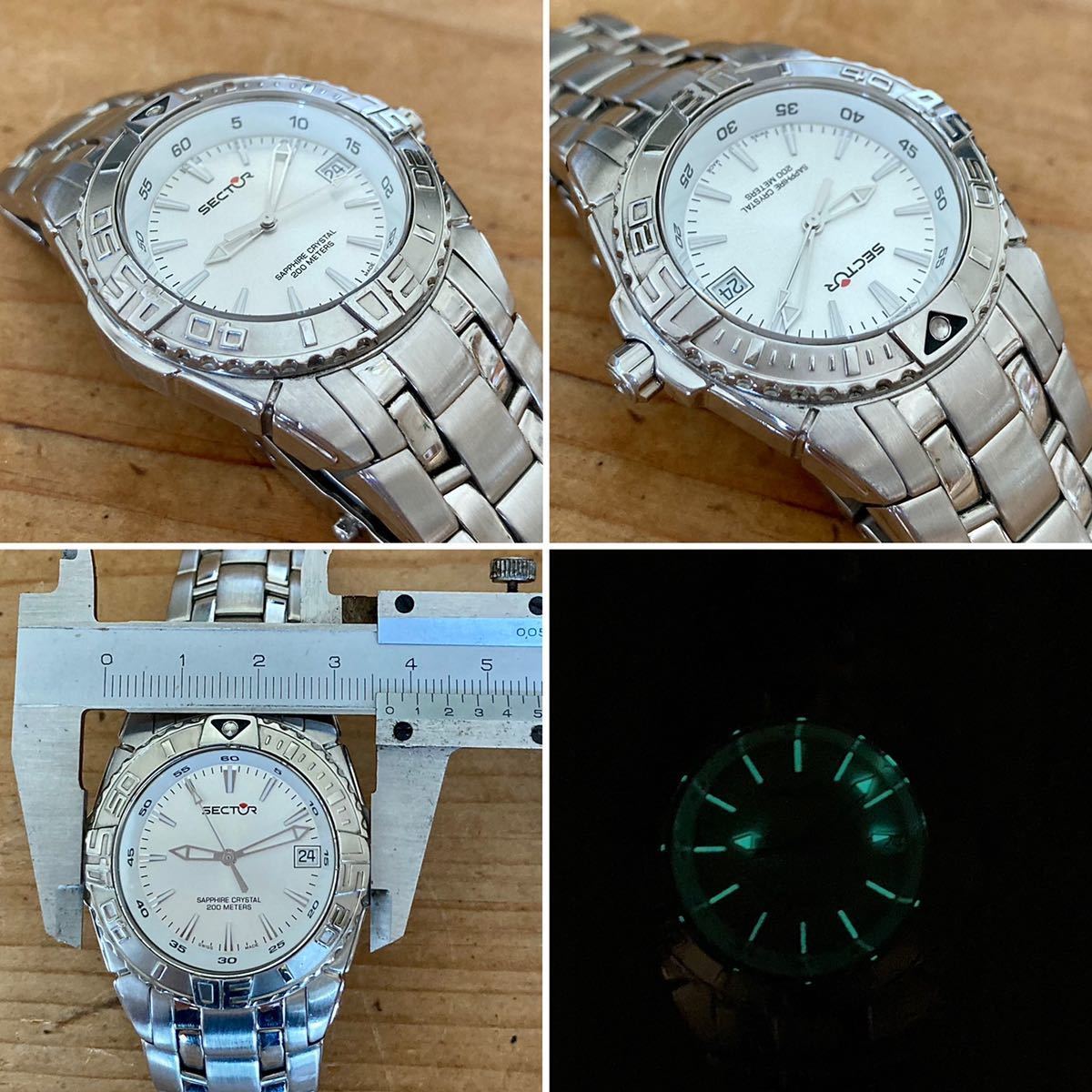 美品 稼働 SECTOR セクター 200m クォーツ SWISS MADE 稼働品】セクター SECTER☆SWISS MADE☆クリスタルガラス☆ダイバー