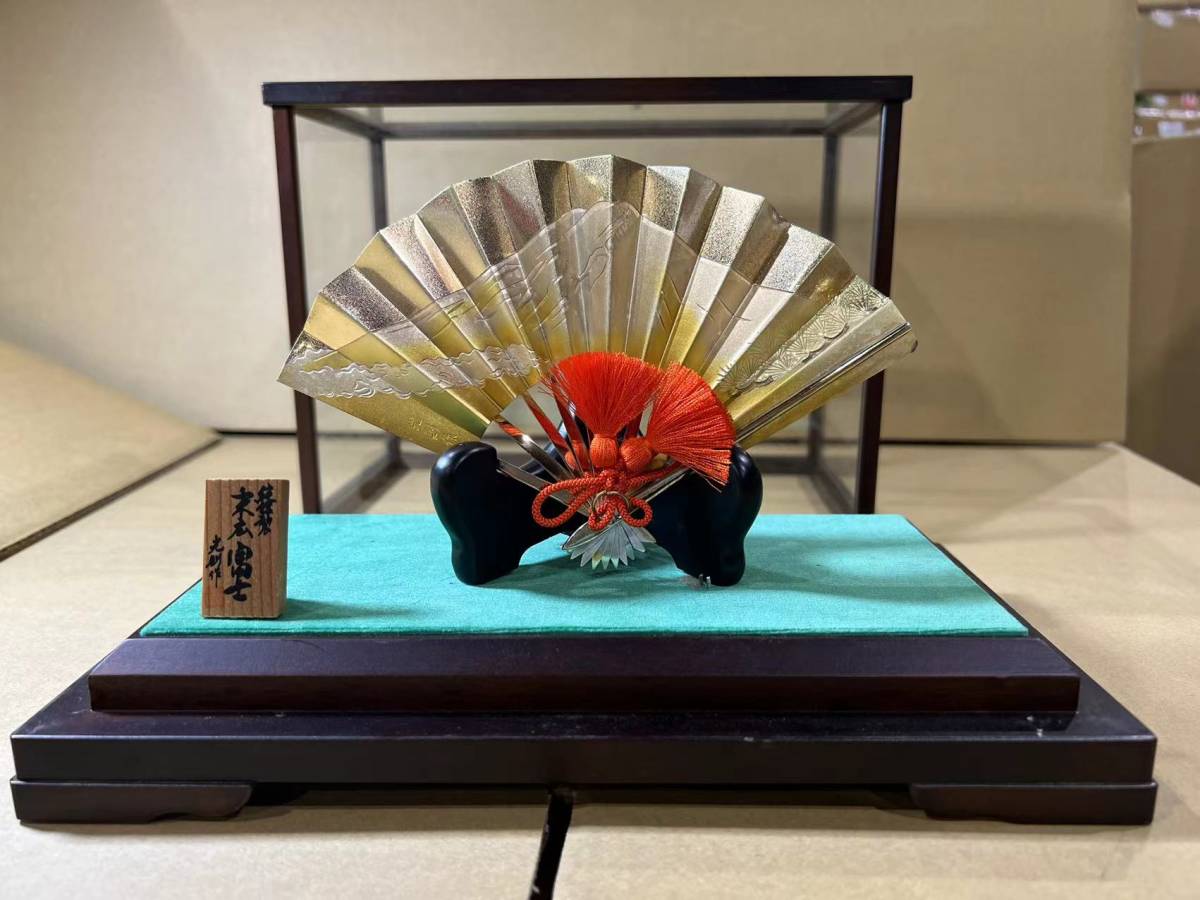 末広富士 扇子 置物 ガラスケース入り 純銀/シルバー】◇光則作◇金属工芸 扇/扇子 『末広富士』 置物 ガラス