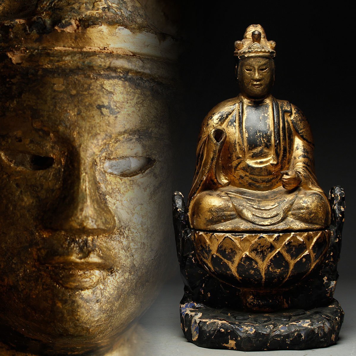 観音像 篤玉作 約61cm 置き台付き 仏像 観音菩薩 仏教美術 骨董 ※説明