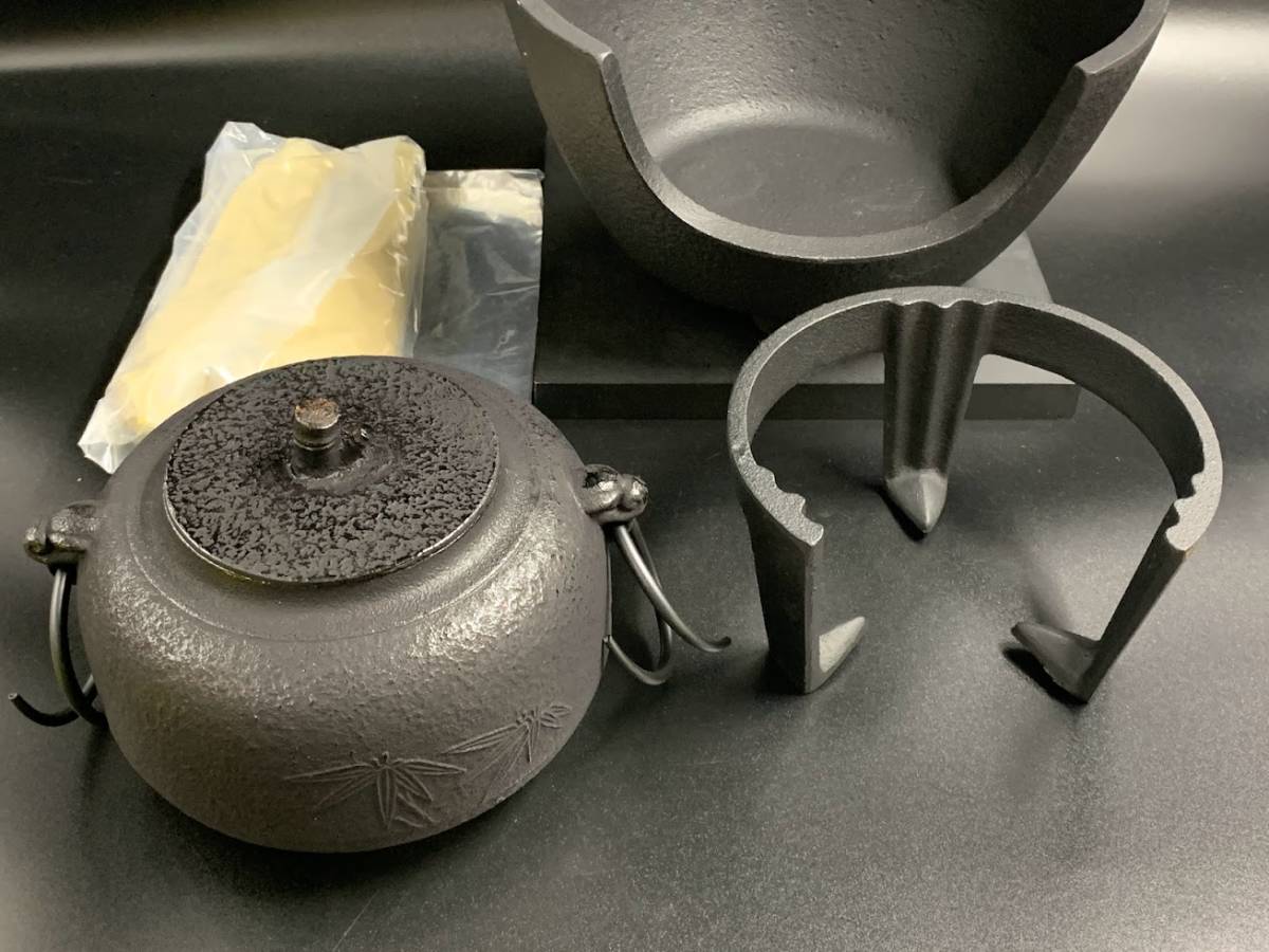 未使用品 南部鉄瓶 茶の湯釜 セット 】伝統工芸 湯釜 風炉 五徳 灰なら 