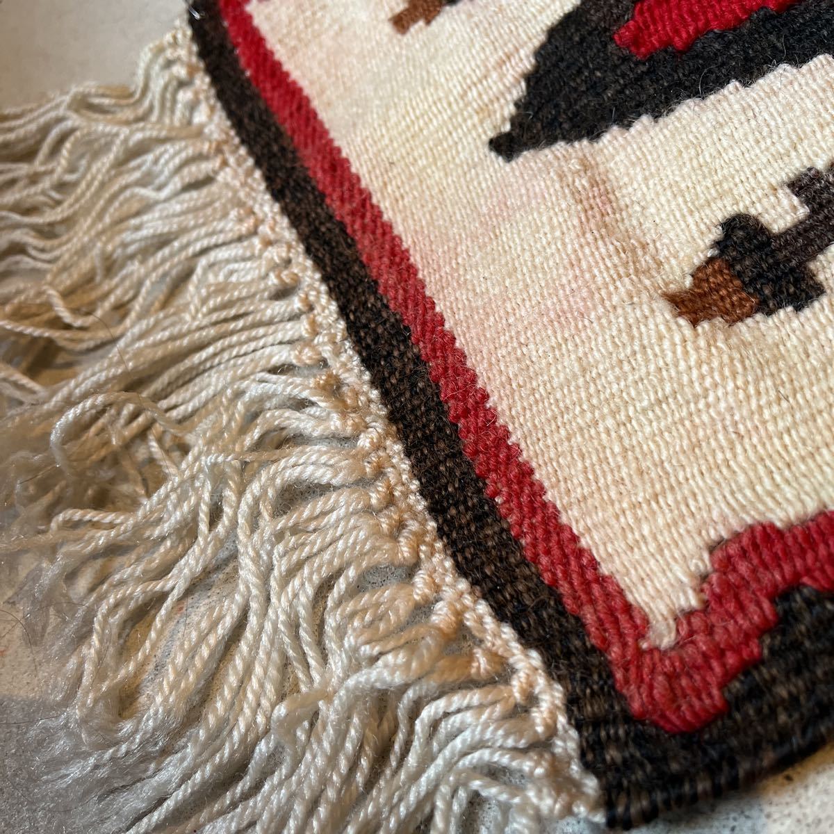 USA古着 メキシカンラグ 正方形 グリーン ネイティブ柄 vintage