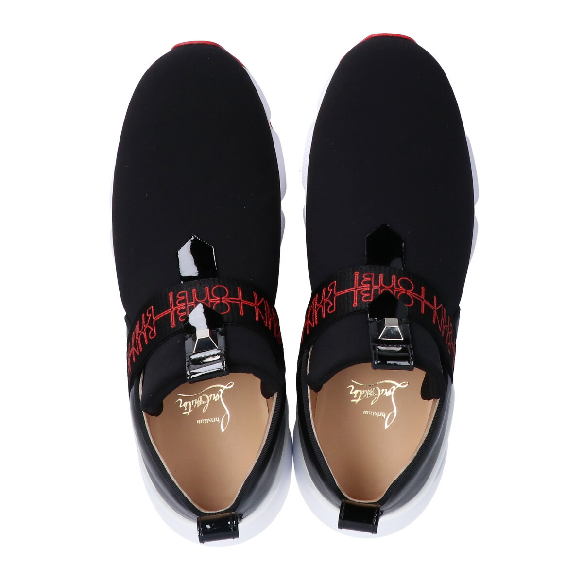 新品未使用 Christian Louboutin 1200629 LIPSYRUN FLAT NEO/LOUBI/PAT/NAPPA/GG ネオプレン スニーカー シューズ 39 1/2 BLACK