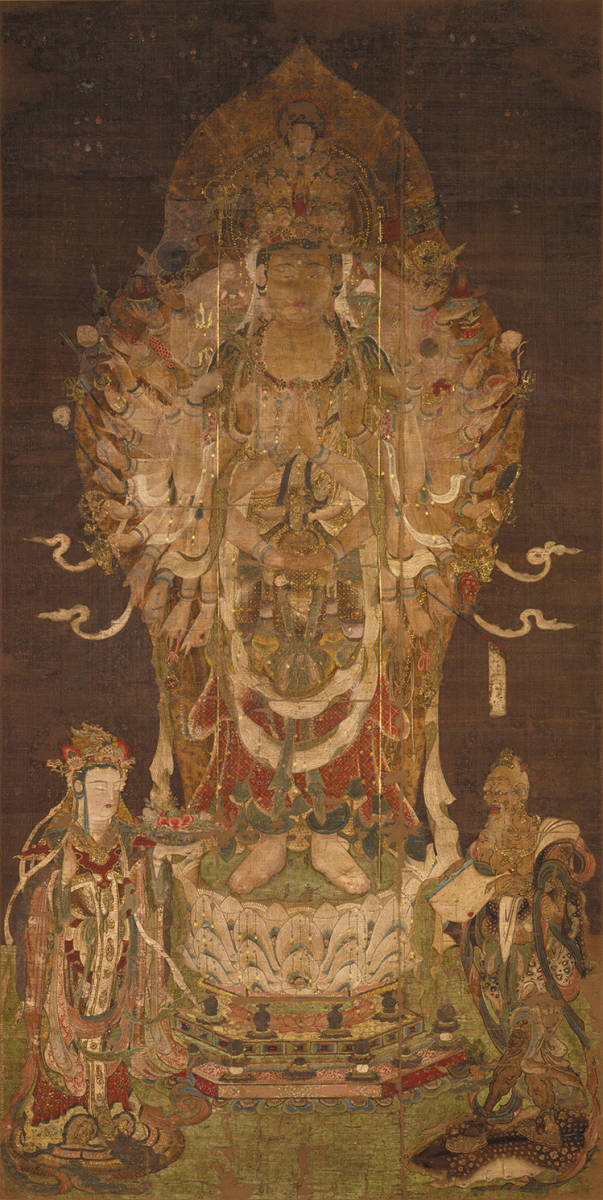 仏教美術 複製◇仏画◇工芸◇古仏画◇絹本 仏教聖品 千手観音像 大きい