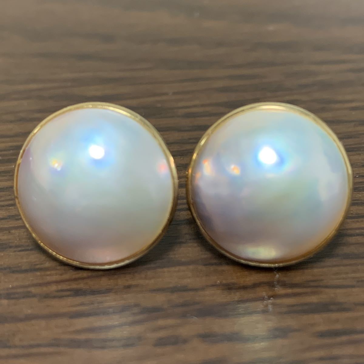 K18刻印】マベパール 17mm 大粒 真珠 イヤリング 金 750 パール 