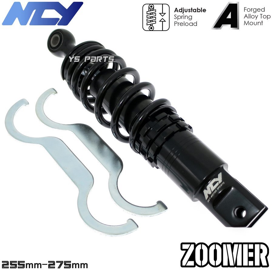 [特注復刻モデル]NCY CNC車高調整オフセットローダウンリヤサス255mm-275mm黒ZOOMER/ズーマー/AF58[キャブ車/Fi車][下部オフセット量約6mm]