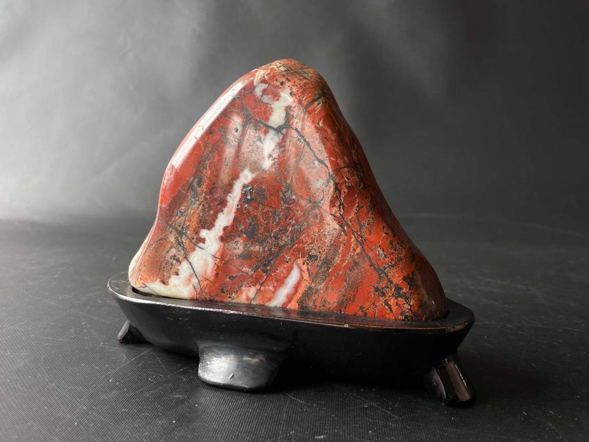 鑑賞石 赤玉石 福井県産 レッドジャスパー 横14.5cm × 高さ11cm 台座付 