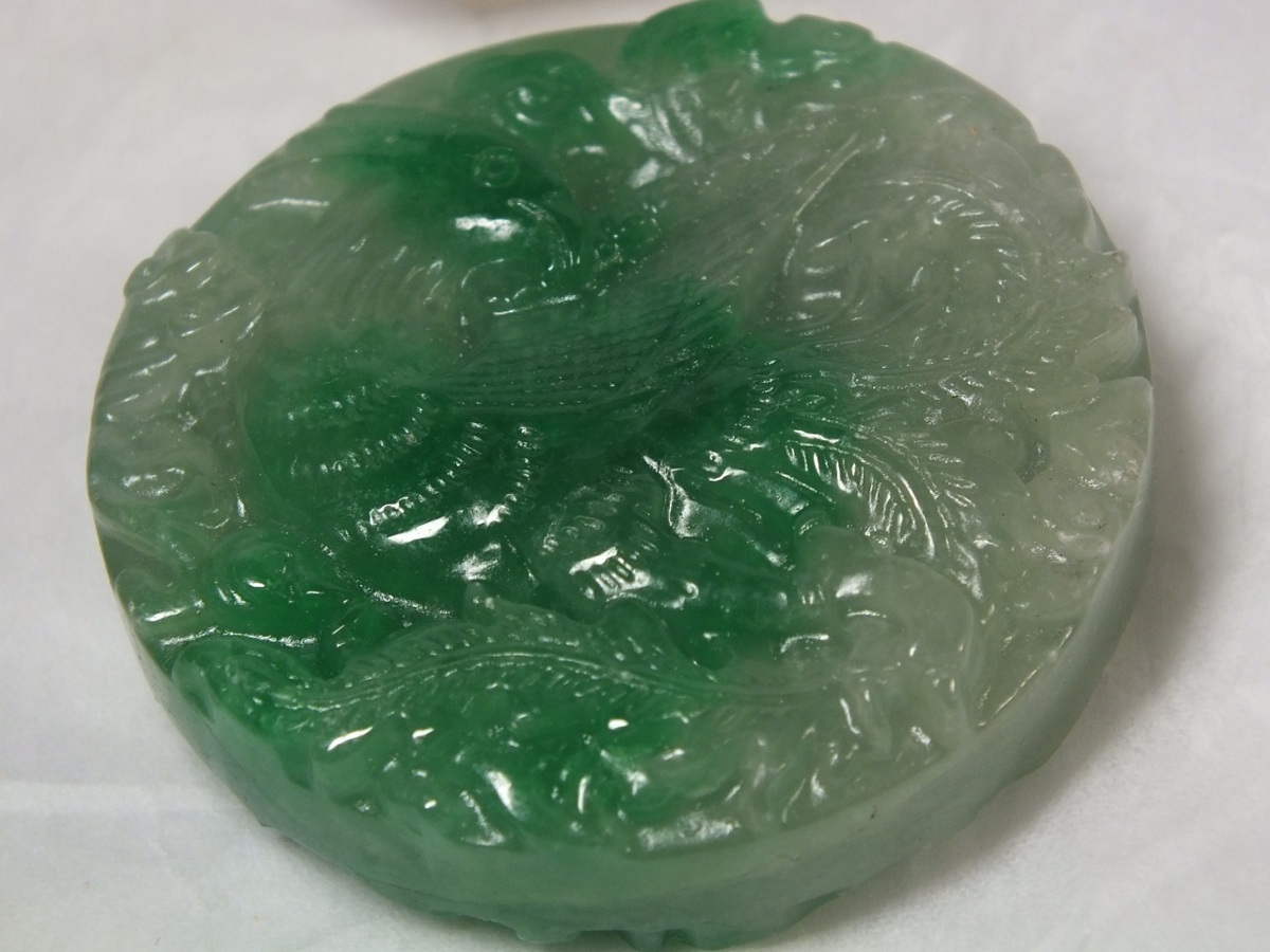 ▲▽■龍香堂■ミャンマー翡翠「鳳凰牌子」４９ｍｍ即決ｄ19*△▼