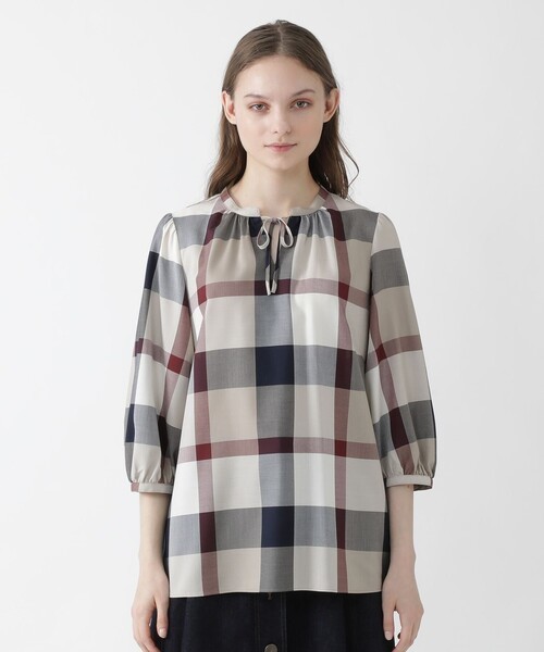  ベージュ ブルーレーベル BLUELABELCRESTBRIDGE シャツブラウスクレストブリッジチェックエアリーブロード 7分袖ブラウス チェック(トップス)｜売買されたオークション情報、yahooの商品情報をア 女性用