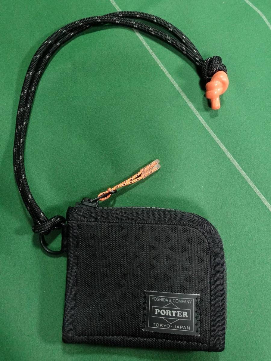 □ポーター HEXARIA ARIAPRENEメッシュ ネックストラップ付 L字ジッパー ミニ財布 コンパクトウォレット ブラック 美品!!!□ HEXARIA □ポーター ARIAPRENEメッシュ Synthetic - ほぼ未使用!!!□
