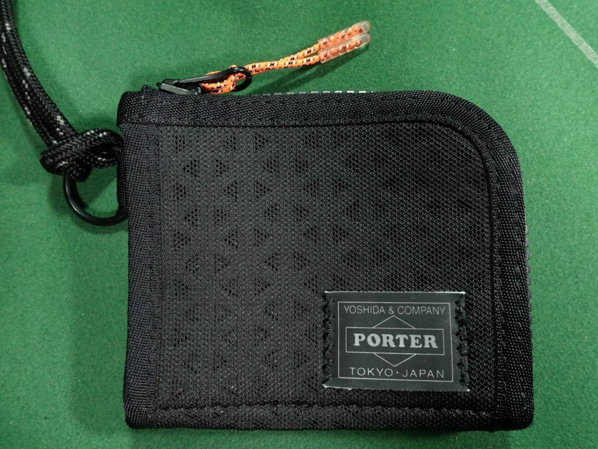 □ポーター HEXARIA ARIAPRENEメッシュ ネックストラップ付 L字ジッパー ミニ財布 コンパクトウォレット ブラック 美品!!!□ HEXARIA □ポーター ARIAPRENEメッシュ Synthetic - ほぼ未使用!!!□