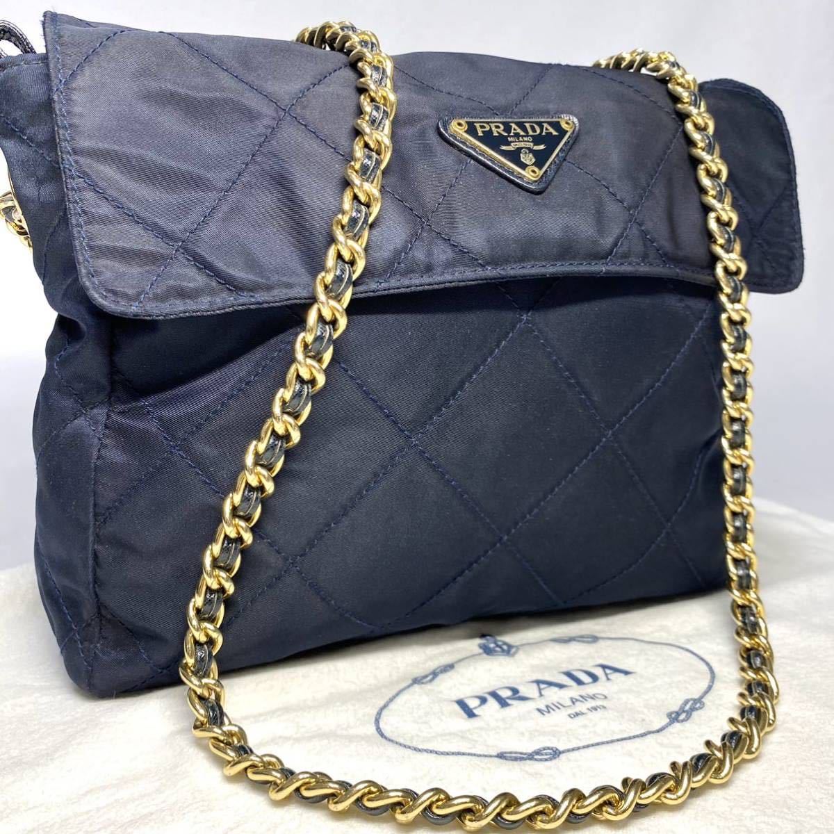 □希少カラー□ PRADA プラダ ゴールド チェーン キルティング 