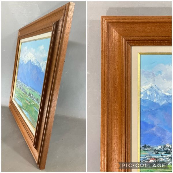 真作保証□油彩□山下毅□「五月の安曇野（蓮華竹岳）」□等迦会評議員 