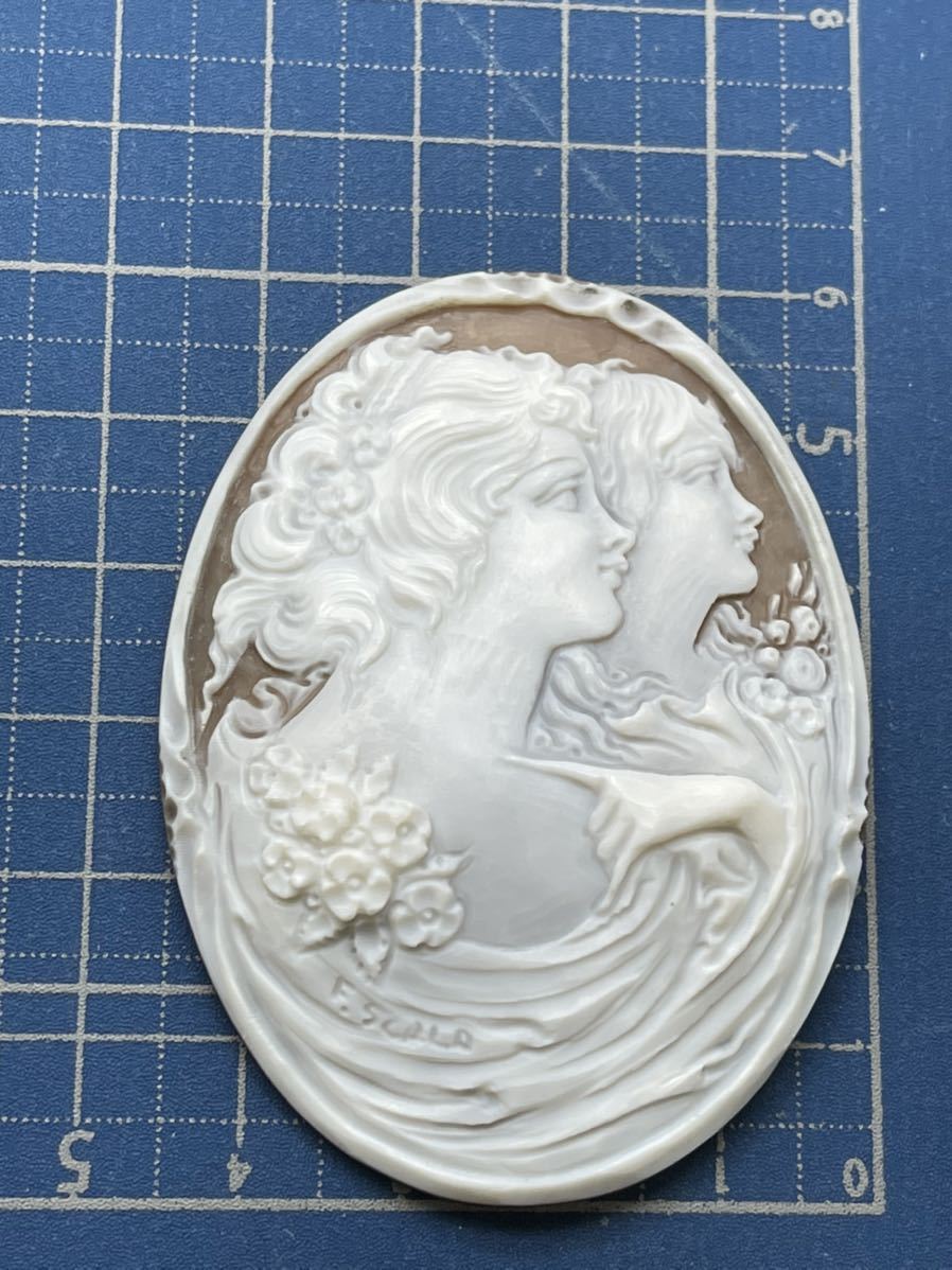 新品FCO氏作 女性彫刻 高級シェルカメオルース 60mm